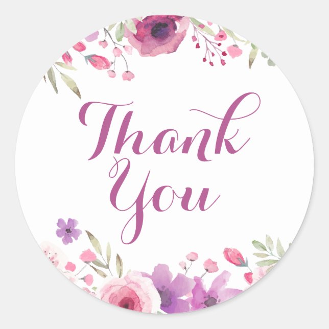 Sticker Rond Aquarelle Rose verdure Merci Floral (Devant)