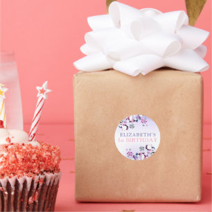 Sticker Rond Aquarelle rose violet C'est un anniversaire de Gem