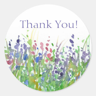 Sticker Rond Aquarelle rose violet Fleur sauvage Merci