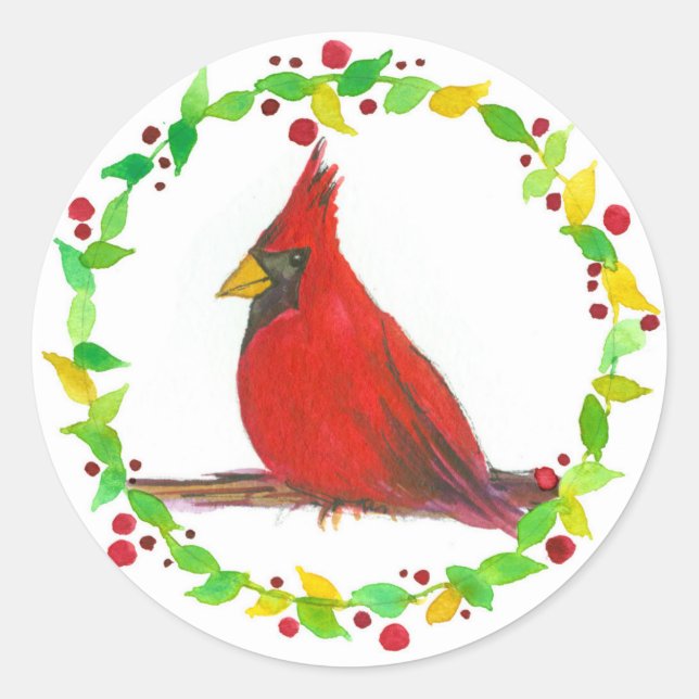 Sticker Rond Aquarelle rouge cardinale (Devant)