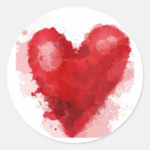 Sticker Rond Aquarelle rouge coeur gothique fille valentine