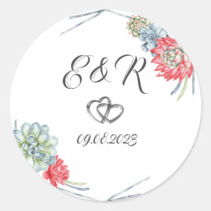 Sticker Rond Aquarelle Rouge du désert Succulents