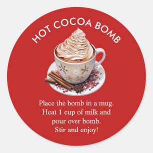 Sticker Rond Aquarelle rouge Festive Bombe de cacao chaud