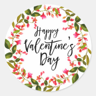Sticker Rond Aquarelle Rouge Floral et vert Valentine