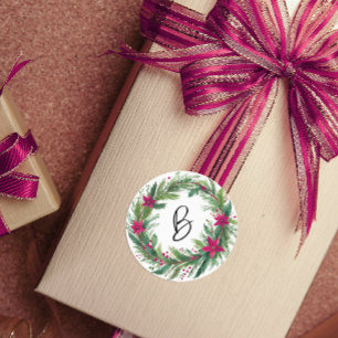 Sticker Rond Aquarelle rouge moderne Monogramme de couronne de 