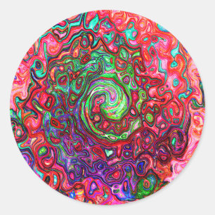 Sticker Rond Aquarelle Rouge Super Abstrait Retro Liquid Swirl