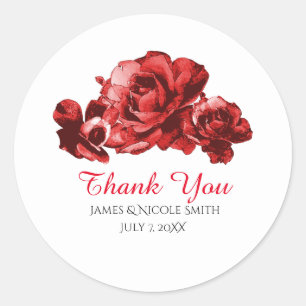 Sticker Rond Aquarelle rouge Vintages Roses mariage Faveur