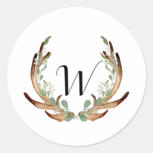 Sticker Rond Aquarelle Rustique Antler   Mariage simple