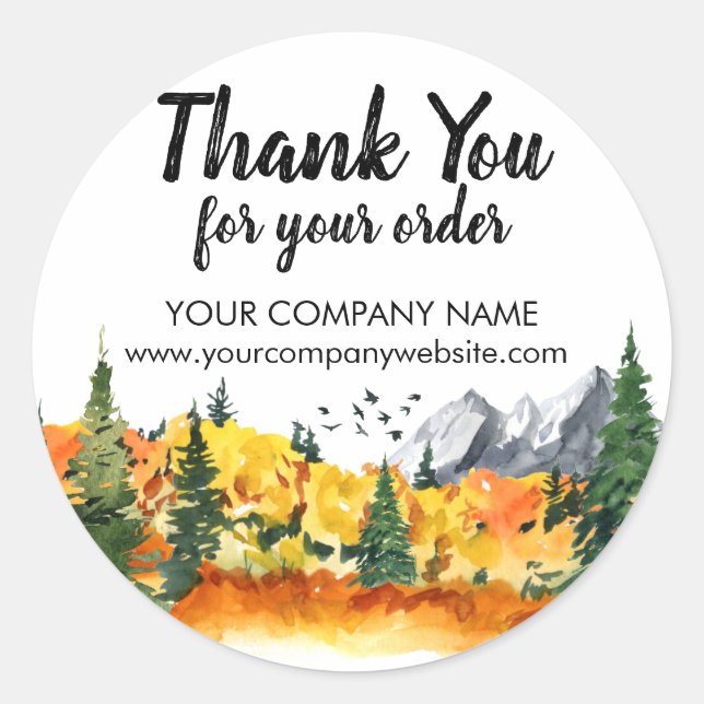 Sticker Rond Aquarelle rustique Automne Nature Merci d'affaires (Devant)
