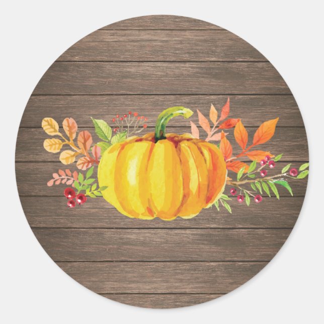 Sticker Rond Aquarelle Rustique Citrouille d'Automne (Devant)