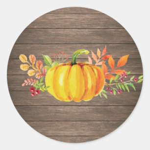 Sticker Rond Aquarelle Rustique Citrouille d'Automne