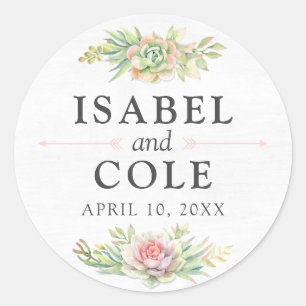 Sticker Rond Aquarelle rustique Noms et Mariages successifs