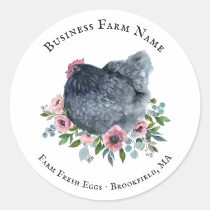 Sticker Rond Aquarelle rustique Poulet Floral