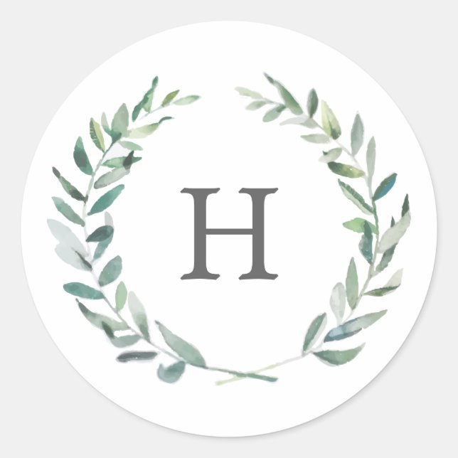 Sticker Rond Aquarelle rustique Verdure Mariage de monogramme d (Devant)