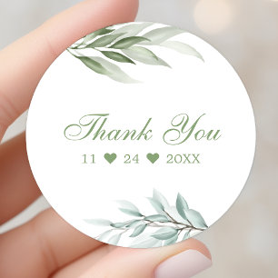 Sticker Rond Aquarelle rustique Verdure Merci floral