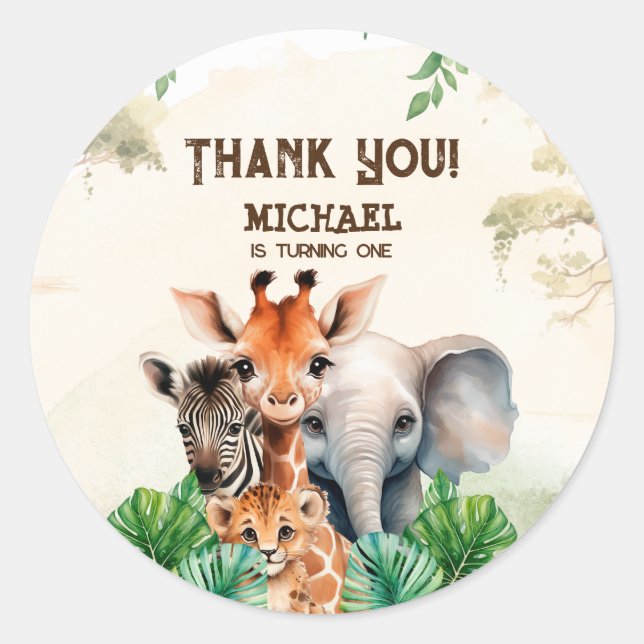 Sticker Rond Aquarelle Safari Wild One (Devant)