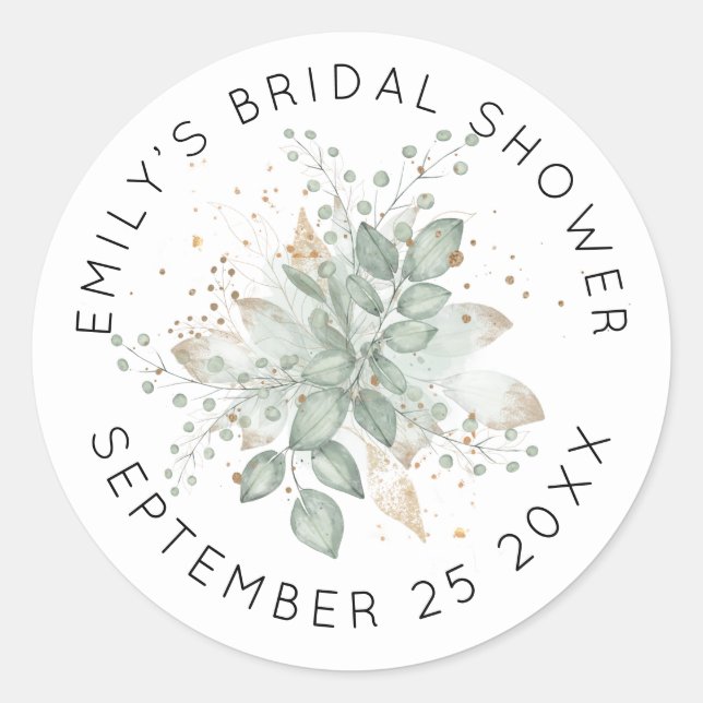 Sticker Rond Aquarelle Sage Fête des mariées Nom Date C (Devant)
