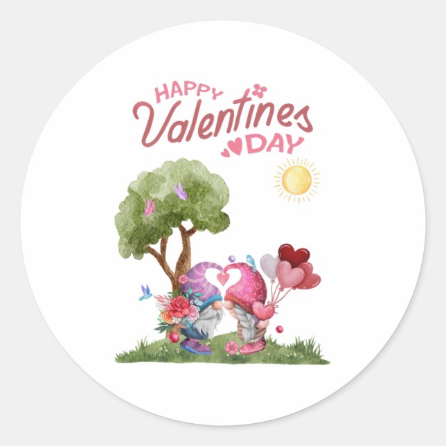 Sticker Rond Aquarelle Saint Valentin Gnome Couple (Devant)
