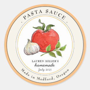 Sticker Rond Aquarelle Sauce à l'ail de tomate