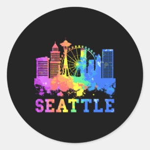 Sticker Rond Aquarelle Seattle Washington Skyline