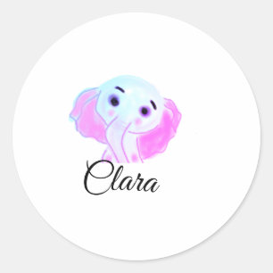 Sticker Rond Aquarelle simple bleu rose bébé éléphant ajouter l