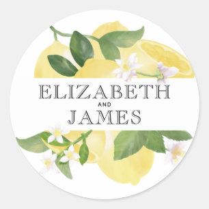 Sticker Rond Aquarelle simple et élégante Mariage de citron Fav