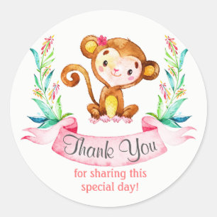 Sticker Rond Aquarelle Singe Merci fille