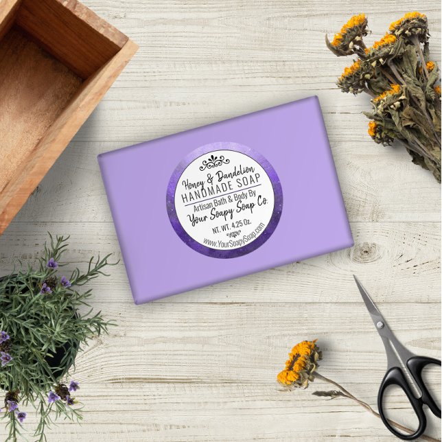 Sticker Rond Aquarelle Soap artisanal Typographie moderne Purpl (Créateur téléchargé)