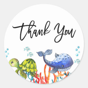 Sticker Rond Aquarelle sous la mer Anniversaire Merci