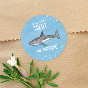 Sticker Rond Aquarelle sous la mer requins bleus