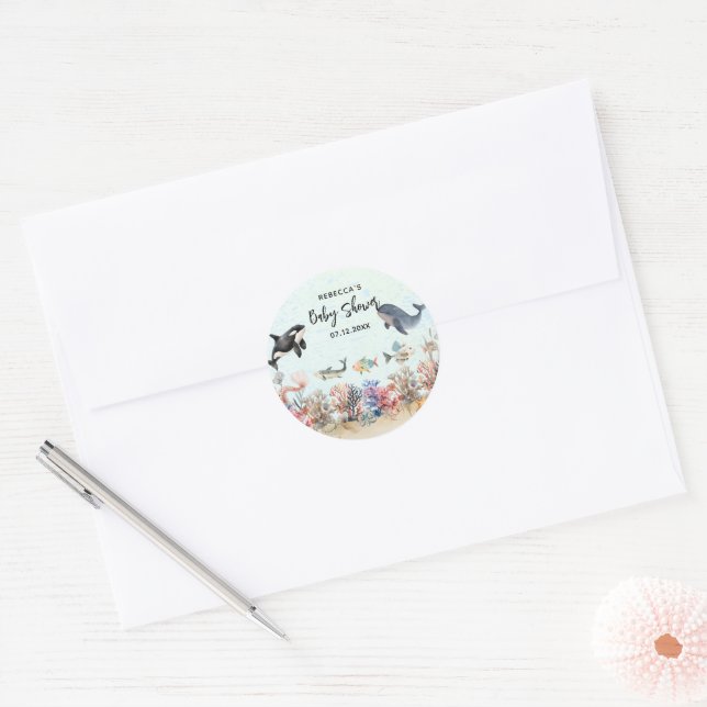 Sticker Rond Aquarelle sous le Baby shower neutre (Enveloppe)
