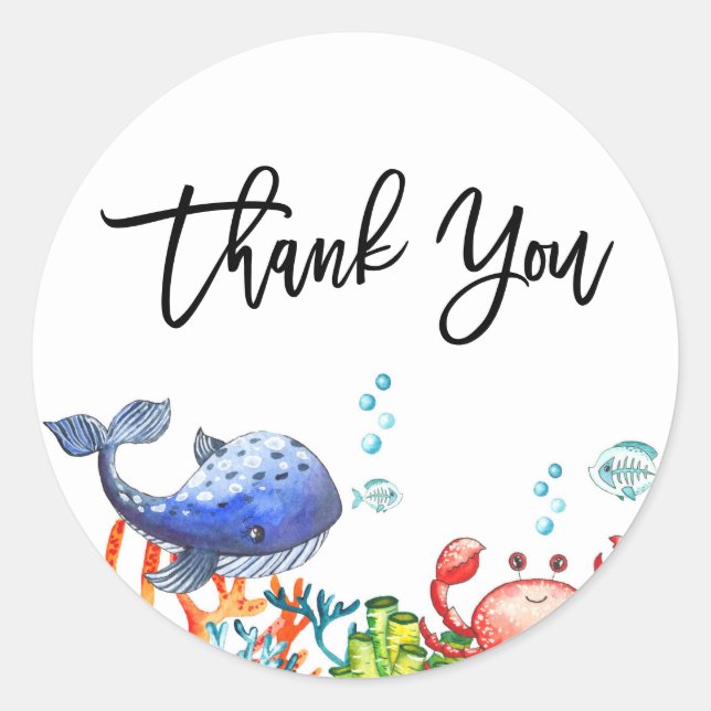 Sticker Rond Aquarelle sous le Merci Anniversaire de enfant mar (Devant)
