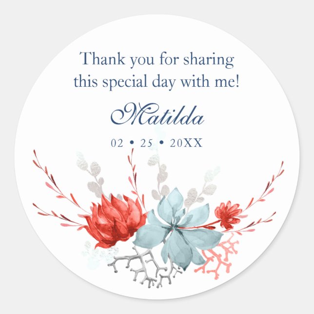 Sticker Rond Aquarelle Succulent Floral Bat mitzvah botanique (Devant)