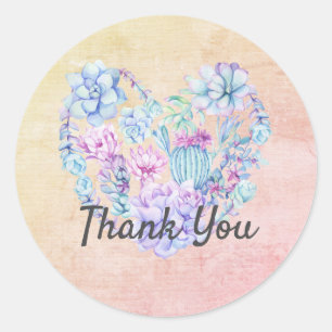 Sticker Rond Aquarelle Succulents Merci cardiaque