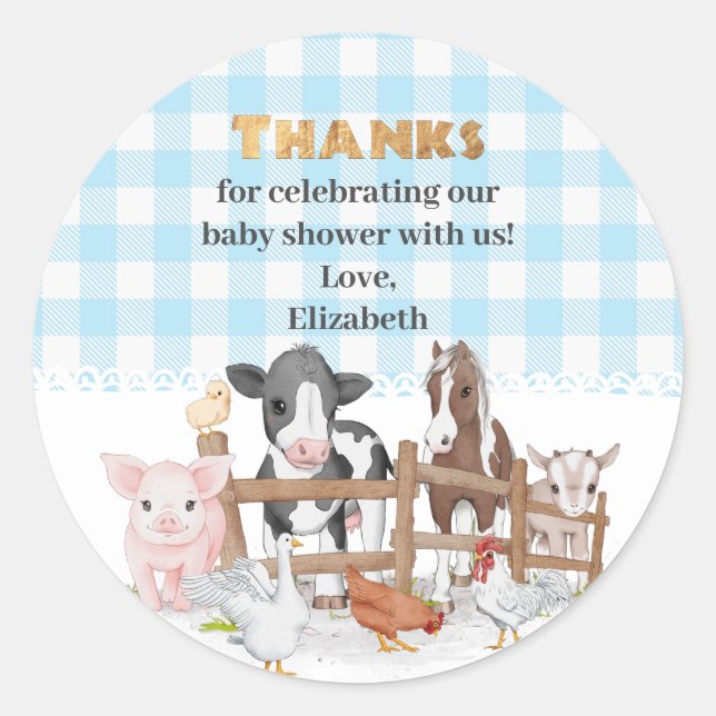 Sticker Rond Aquarelle Sur Le Baby shower Des Animaux De Ferme (Devant)