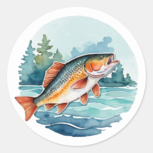 Sticker Rond Aquarelle tendance pêche