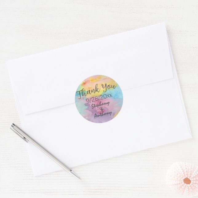 Sticker Rond Aquarelle Tie Tee Look Merci Mariage (Enveloppe)