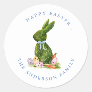 Sticker Rond Aquarelle Topiaire Rabbit Joyeux Pâques