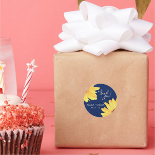 Sticker Rond Aquarelle tournesols bleu foncé minimaliste Mariag