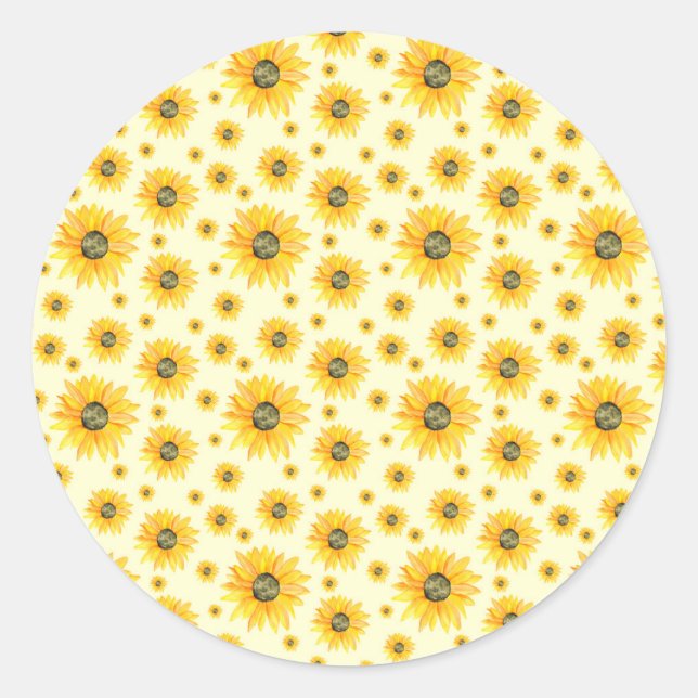 Sticker Rond Aquarelle Tournesols motifs floraux (Devant)