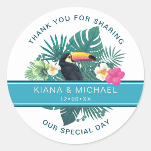 Sticker Rond Aquarelle Tropical avec Merci Toucan ID Turquoise5