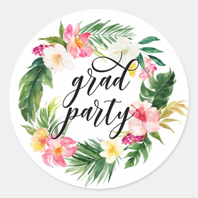 Sticker Rond Aquarelle Tropical Floral Wreath Graduation (Devant)