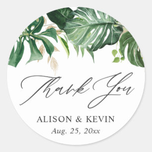 Sticker Rond Aquarelle Tropical Palm Feuille Merci
