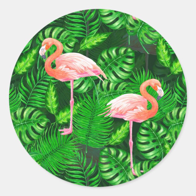 Sticker Rond Aquarelle tropicale Flamant rose (Devant)