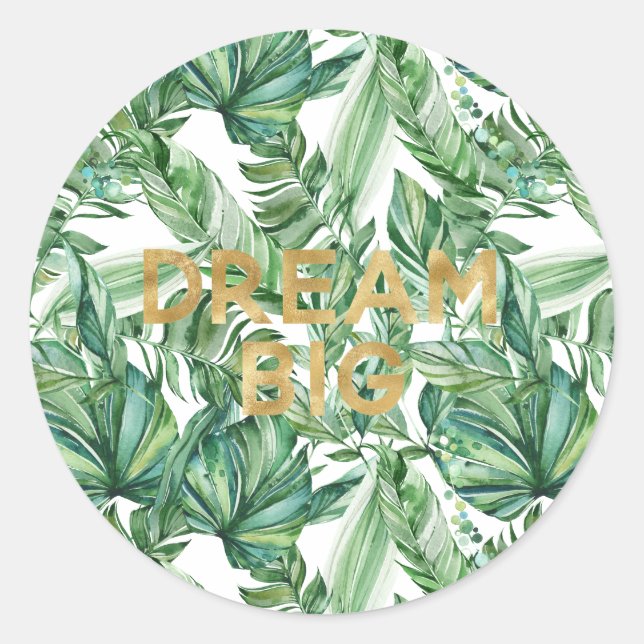 Sticker Rond Aquarelle Tropicale Green Feuille Gold Dream (Devant)