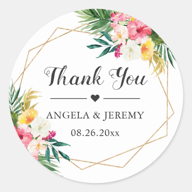 Sticker Rond Aquarelle tropicale Mariage floral Favoriser le Me (Devant)