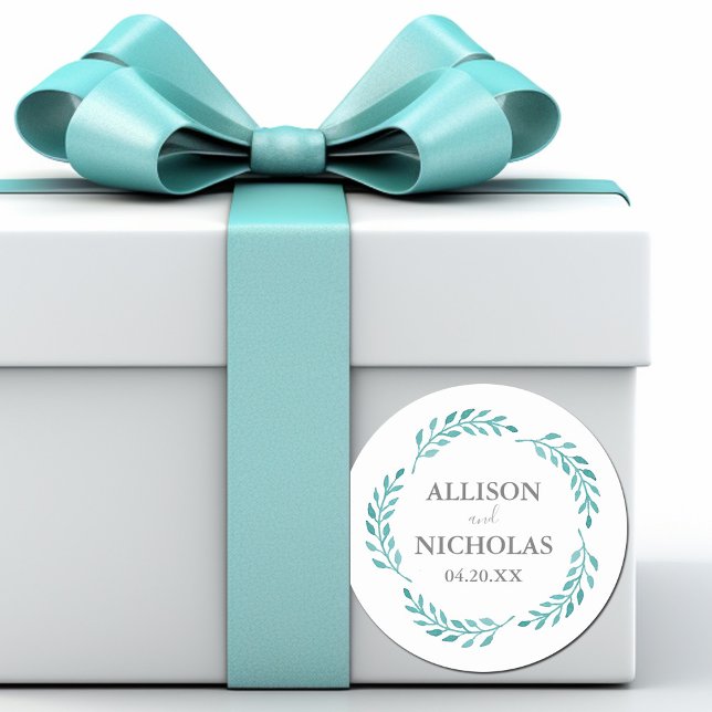 Sticker Rond Aquarelle Turquoise simple Mariage de vigne botani (Créateur téléchargé)