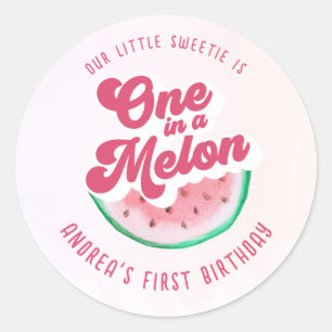 Sticker Rond Aquarelle un dans un Melon Retro premier anniversa