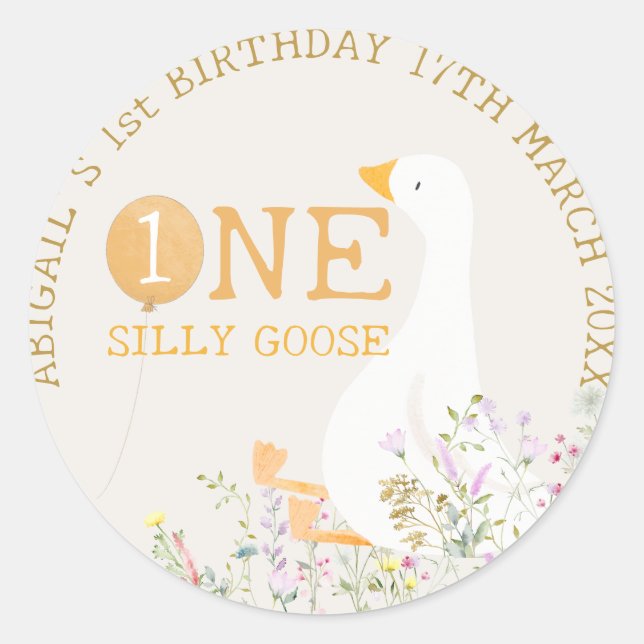 Sticker Rond Aquarelle Une oie soie Fleur sauvage 1er anniversa (Devant)