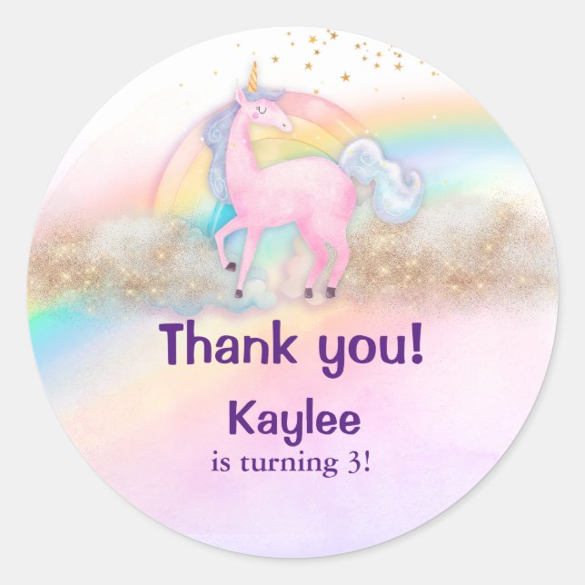 Sticker Rond Aquarelle Unicorn Holographique (Devant)